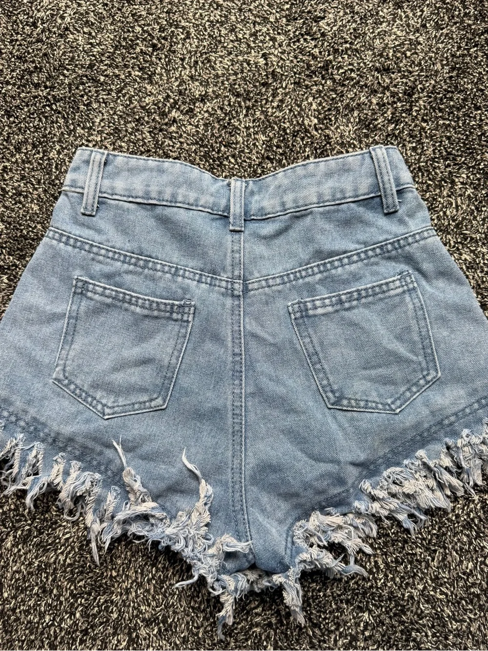Light Blue Frayed Hem Denim Shorts - Picture 3 of 3